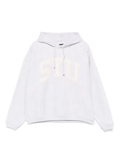 Stussy Drawstring Hood Ribbed Cuffs Unisex Hoodie In White