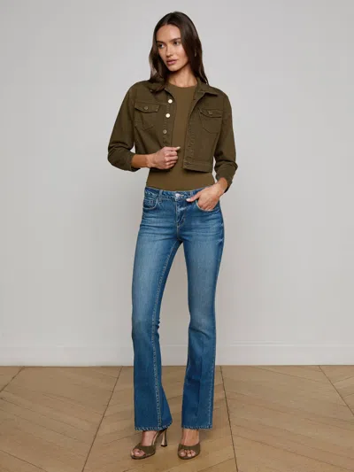L Agence Koda Cropped Denim Jacket In Green