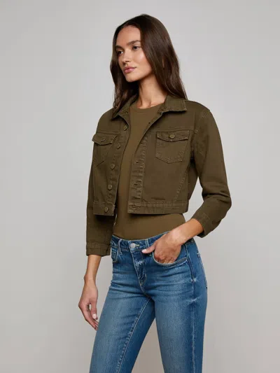 L Agence Koda Cropped Denim Jacket In Green