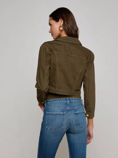 L Agence Koda Cropped Denim Jacket In Green