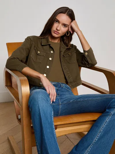 L Agence Koda Cropped Denim Jacket In Green