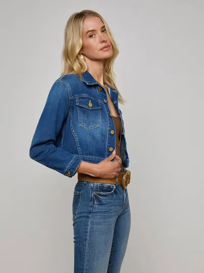 L Agence Genevie Cropped Denim Jacket In Blue