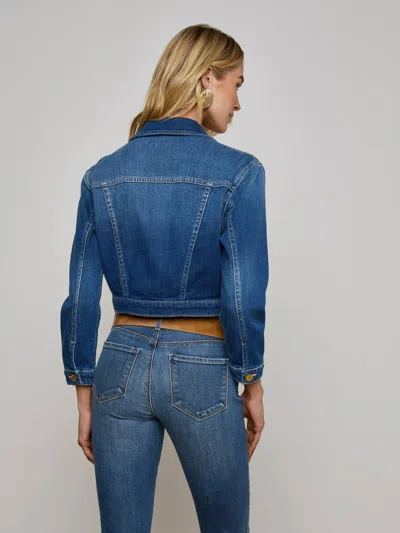 L Agence Genevie Cropped Denim Jacket In Blue