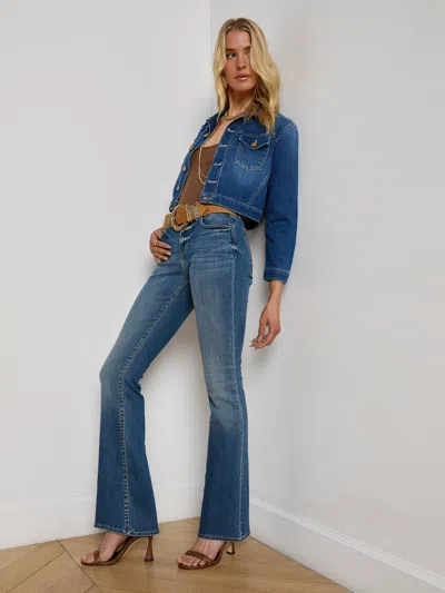 L Agence Genevie Cropped Denim Jacket In Blue