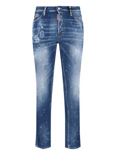 Dsquared2 Straight Leg Trousers Distressed Styling In Blue