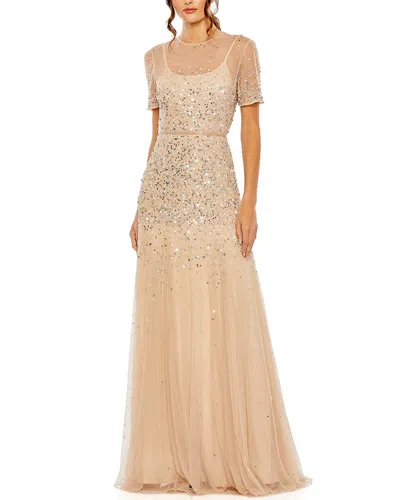 Mac Duggal High Neck Sequin Embellished A-line Gown In Neutral