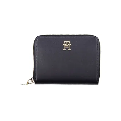 Tommy Hilfiger Sleek Blue Multipurpose Wallet With Zip Closure In Black