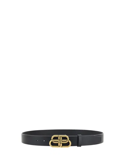 Balenciaga Men Logo Leather Belt In Black