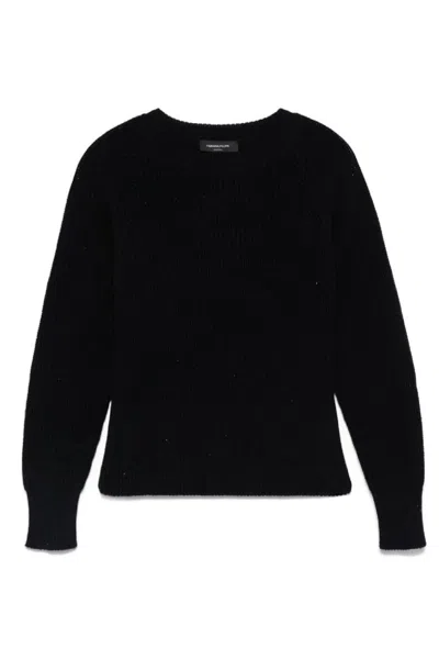 Fabiana Filippi Ribbed Crewneck Sweater With Fitted Cuffs In Black