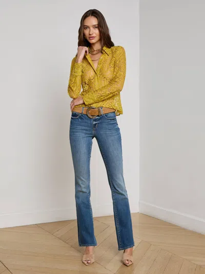 L'agence Maia Lace Buttondown Blouse In Ceylon Yellow Lace In Brown