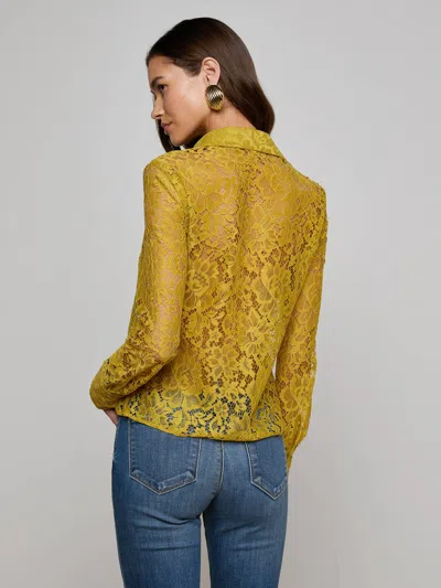 L'agence Maia Lace Buttondown Blouse In Ceylon Yellow Lace In Brown