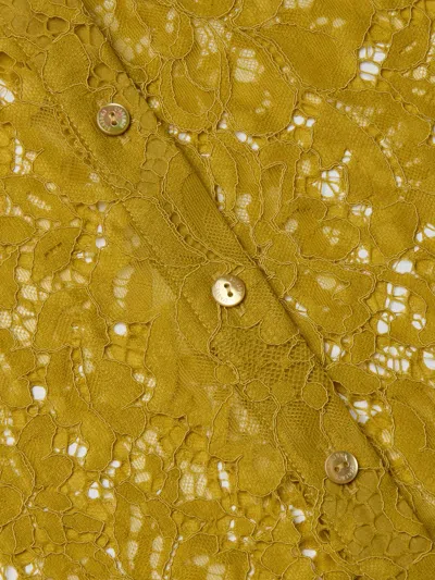 L'agence Maia Lace Buttondown Blouse In Ceylon Yellow Lace In Brown