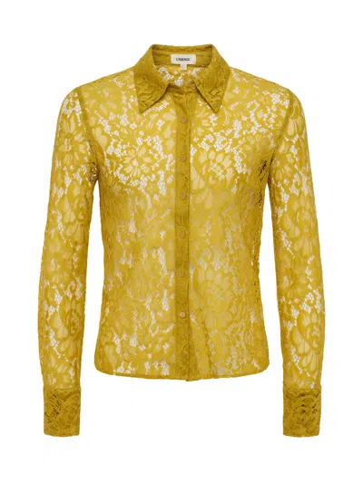L'agence Maia Lace Buttondown Blouse In Ceylon Yellow Lace In Brown