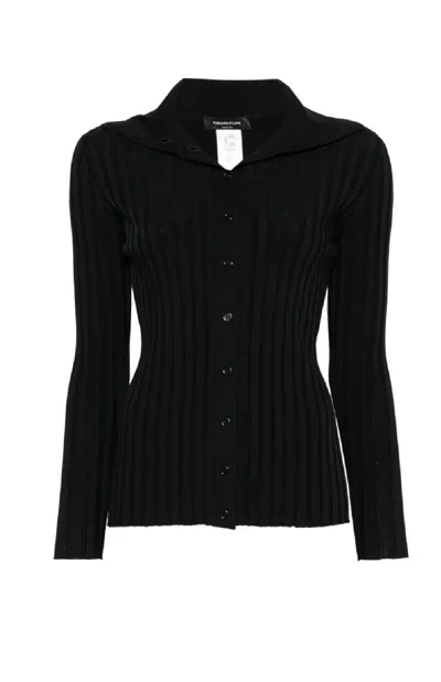 Fabiana Filippi Ribbed Fitted Top With Button-down Front In Black