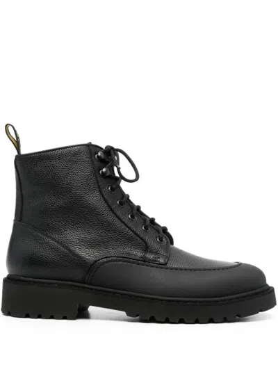 Doucal's Derby Boots With Textured Leather In Black