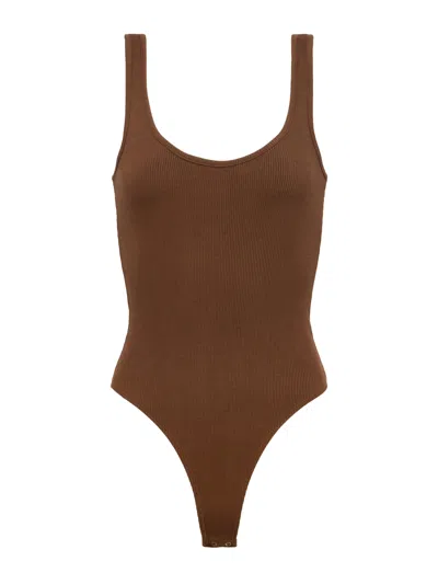 L Agence Nica Scoopneck Bodysuit In Brown