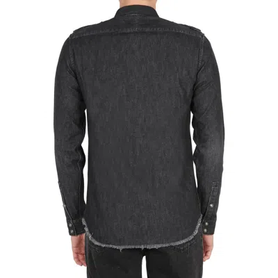 Balmain Cotton Denim Shirt Men In Black