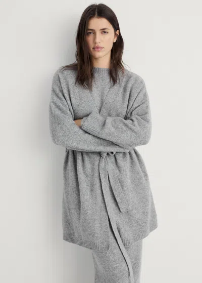 Mango Longline Tie Belt Cardigan In Gray