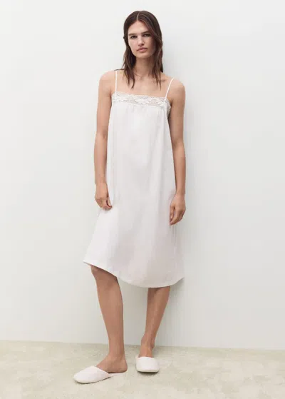 Mango Lace Trim Cotton Nightgown In White