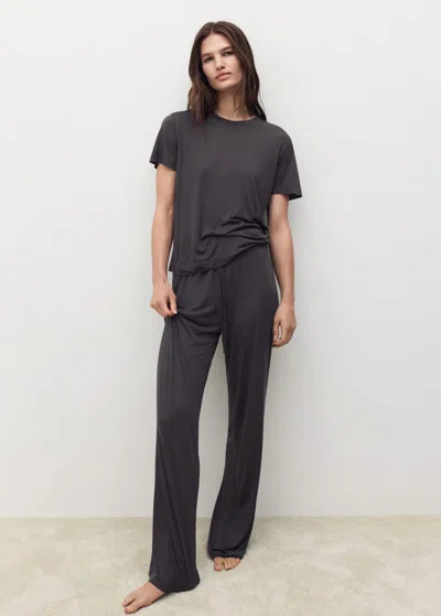 Mango Short-sleeved Micro-modal Pyjama Top Charcoal In Gray