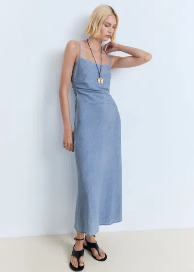 Mango Draped Denim Maxi Dress In Blue