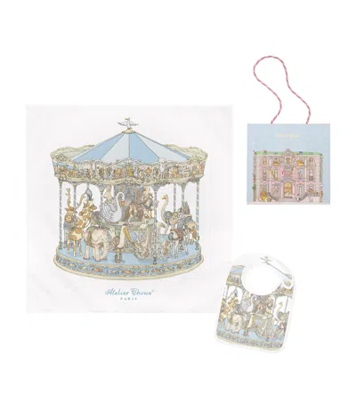 Atelier Choux Carousel Blanket And Bib Set In Multi