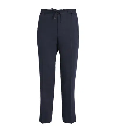 Corneliani Linen-wool-mohair Straight Trousers In Blue