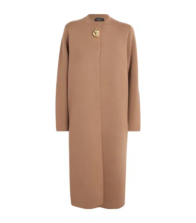 Fabiana Filippi Virgin Merino Wool Long Cardigan In Brown