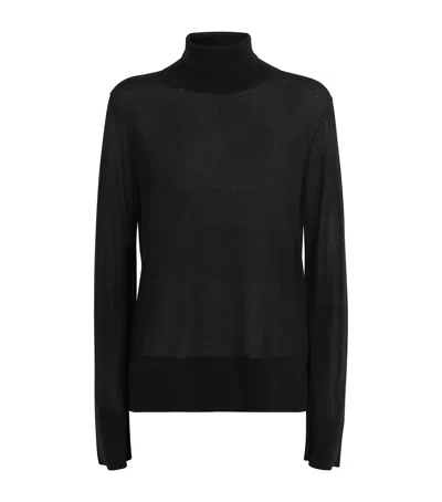 Totême Semi-sheer Split-sleeve Rollneck Top In Black