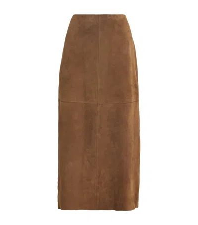 Max & Co Suede Midi Skirt In Brown