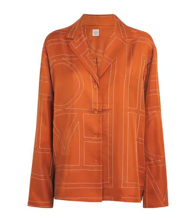 Totême Womens Monogram-stitch Silk Pyjama-style Top Terracotta In Orange