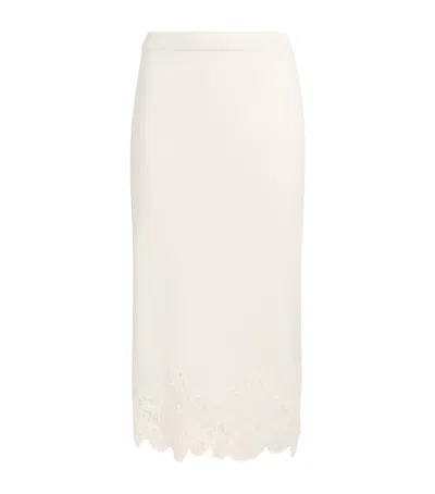 Fabiana Filippi Wool-silk-cashmere Lace-trim Midi Skirt In White
