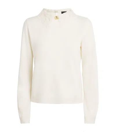 Fabiana Filippi Wool-silk-cashmere Lace-trim Sweater In White