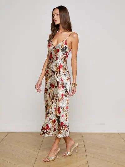 L Agence Seridie Silk Slip Dress In Gray