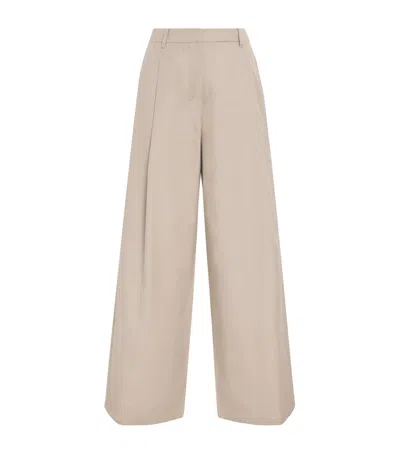 Max Mara Cotton Poplin Wide-leg Nora Trousers In Neutral
