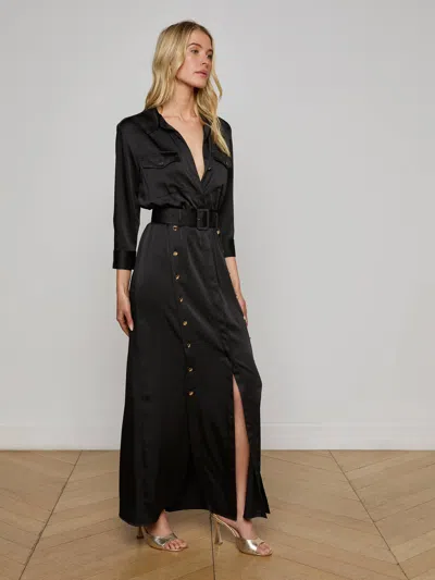 L Agence Uriah Belted Buttoned Shirt Dress In Black