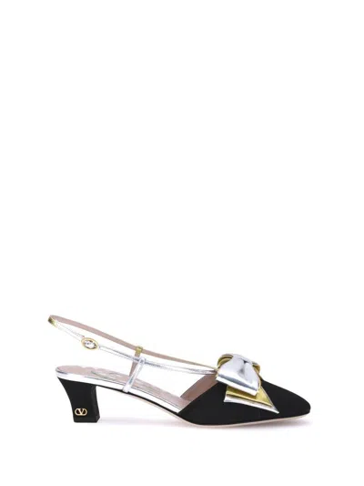 Valentino Slingback Decollete Bowow In Moire Tissue In Black