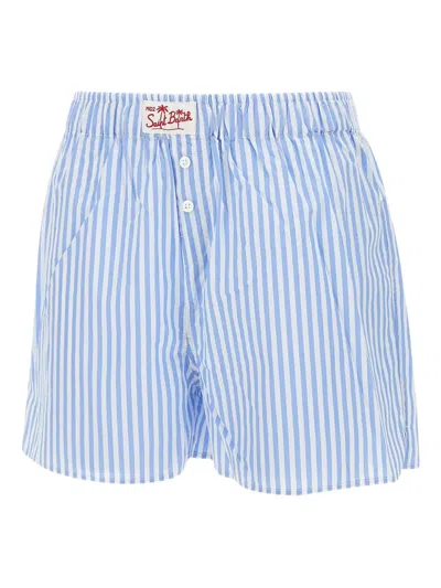 Mc2 Saint Barth Striped Cotton Shorts In Blue