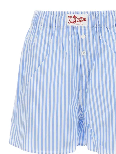 Mc2 Saint Barth Striped Cotton Shorts In Blue