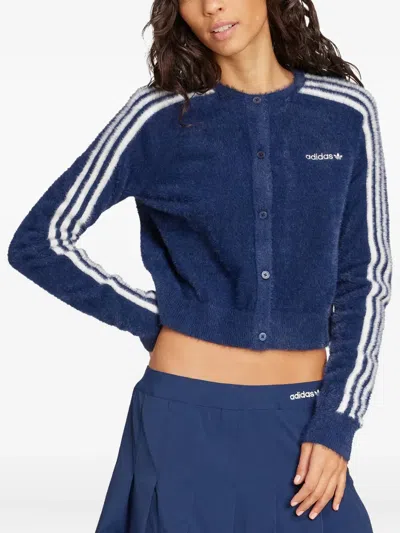 Adidas Originals Indigo Fluffy Knitted Cardigan In Blue