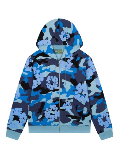 Denim Tears Wreath Zip-up Hoodie In Blue