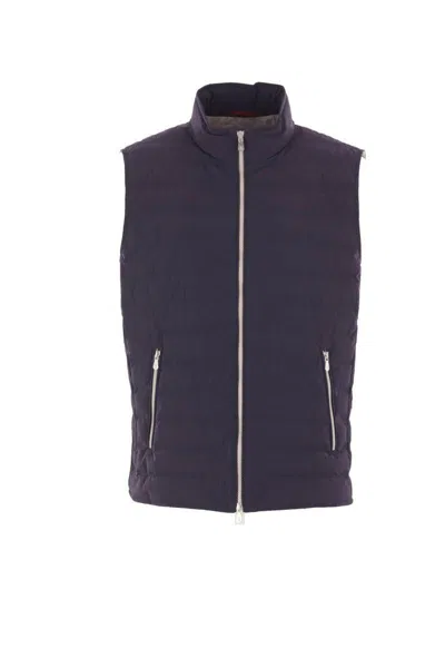 Brunello Cucinelli Dark Blue Nylon Down Jacket In Blue