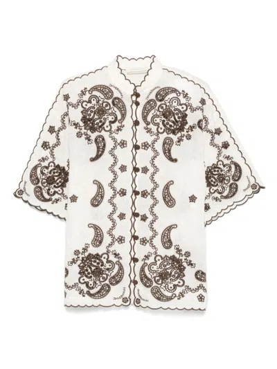 Zimmermann Ascension Leather-trimmed Broderie Anglaise Linen Shirt In Neutral