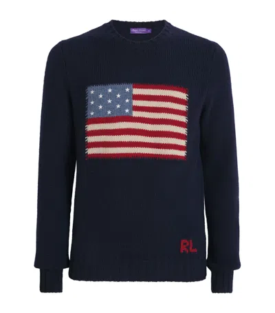 Ralph Lauren Flag Cashmere Knit Sweater In Black
