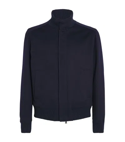 Paul & Shark Cashmere Felt Bomber Jacket In Blue
