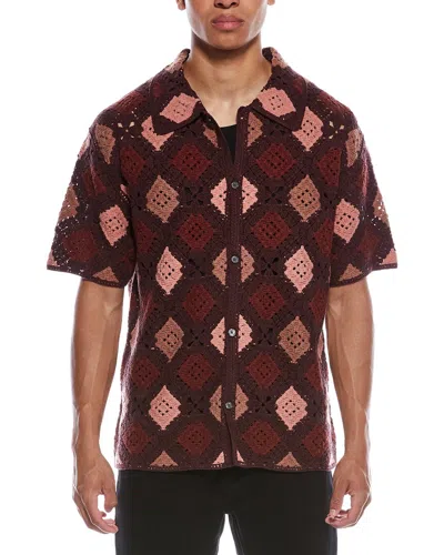 Truth Crochet Diamond Short Sleeve Button-up Shirt In Red