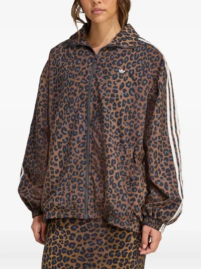 Adidas Originals Firebird Leopard-print Oversized Track Top In Brown