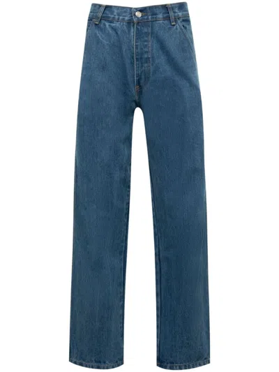 Hommegirls Medium Blue Straight Leg Jeans In Black