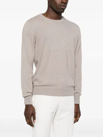 Brunello Cucinelli Cashmere Crew Neck Sweater With Contrasting Edge In Gray