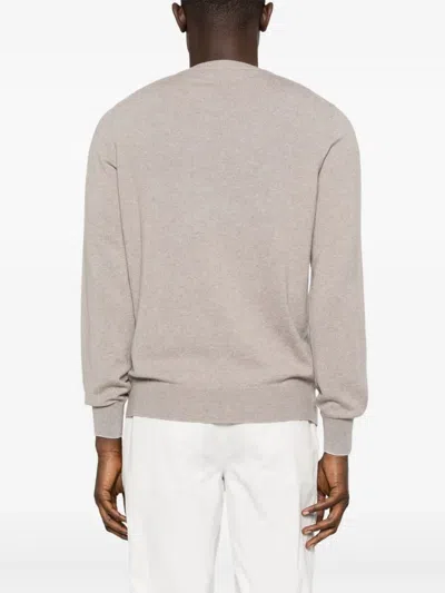 Brunello Cucinelli Cashmere Crew Neck Sweater With Contrasting Edge In Gray